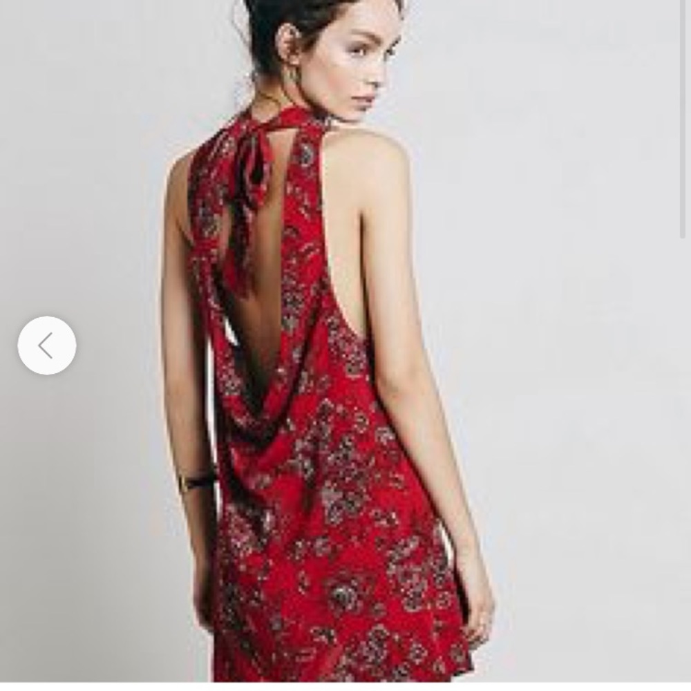 NWT Free People Open Back Boho Tie Neck Mini Dress